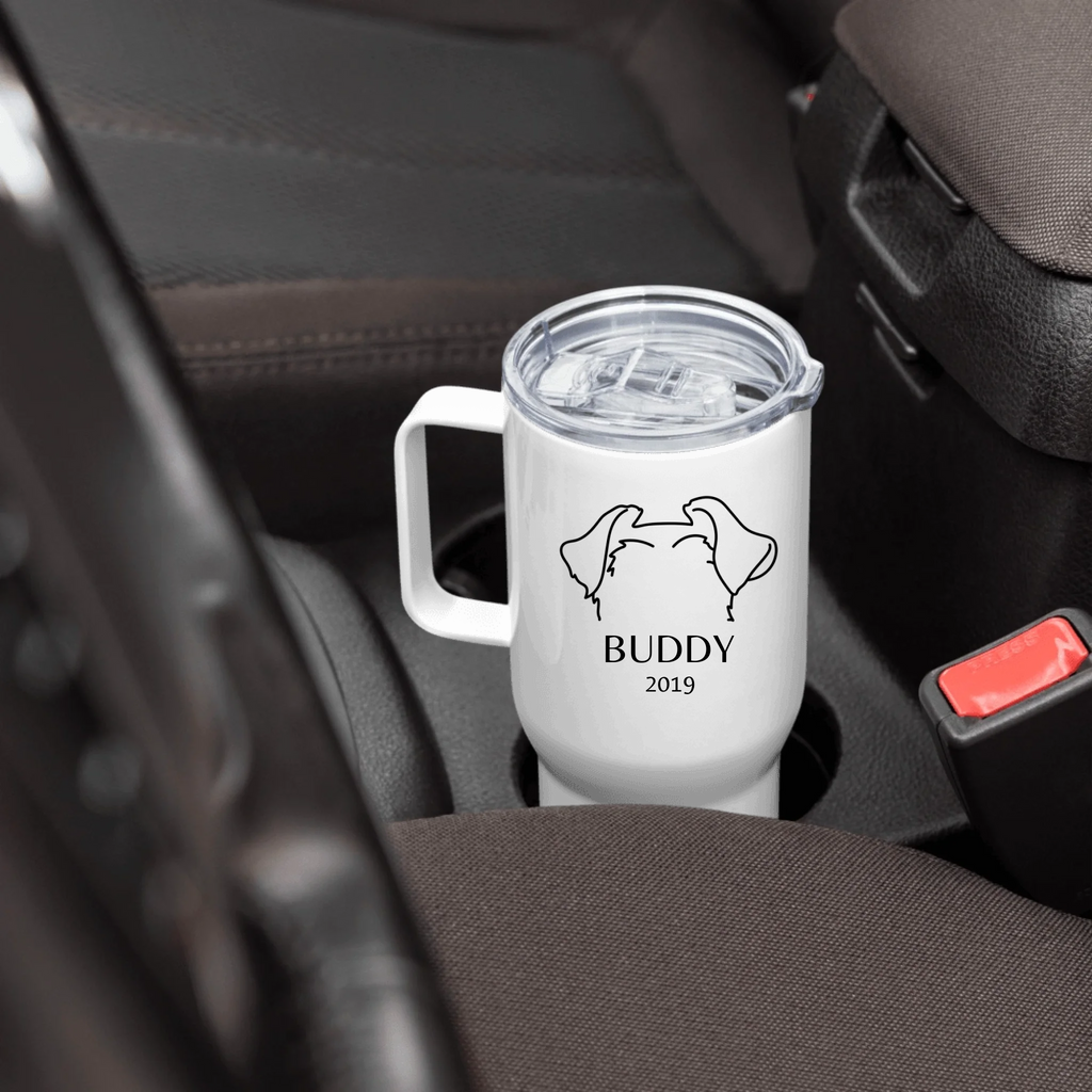 Custom Dog Ears Travel Mug - Personalized Name & Year for Dog Parents
