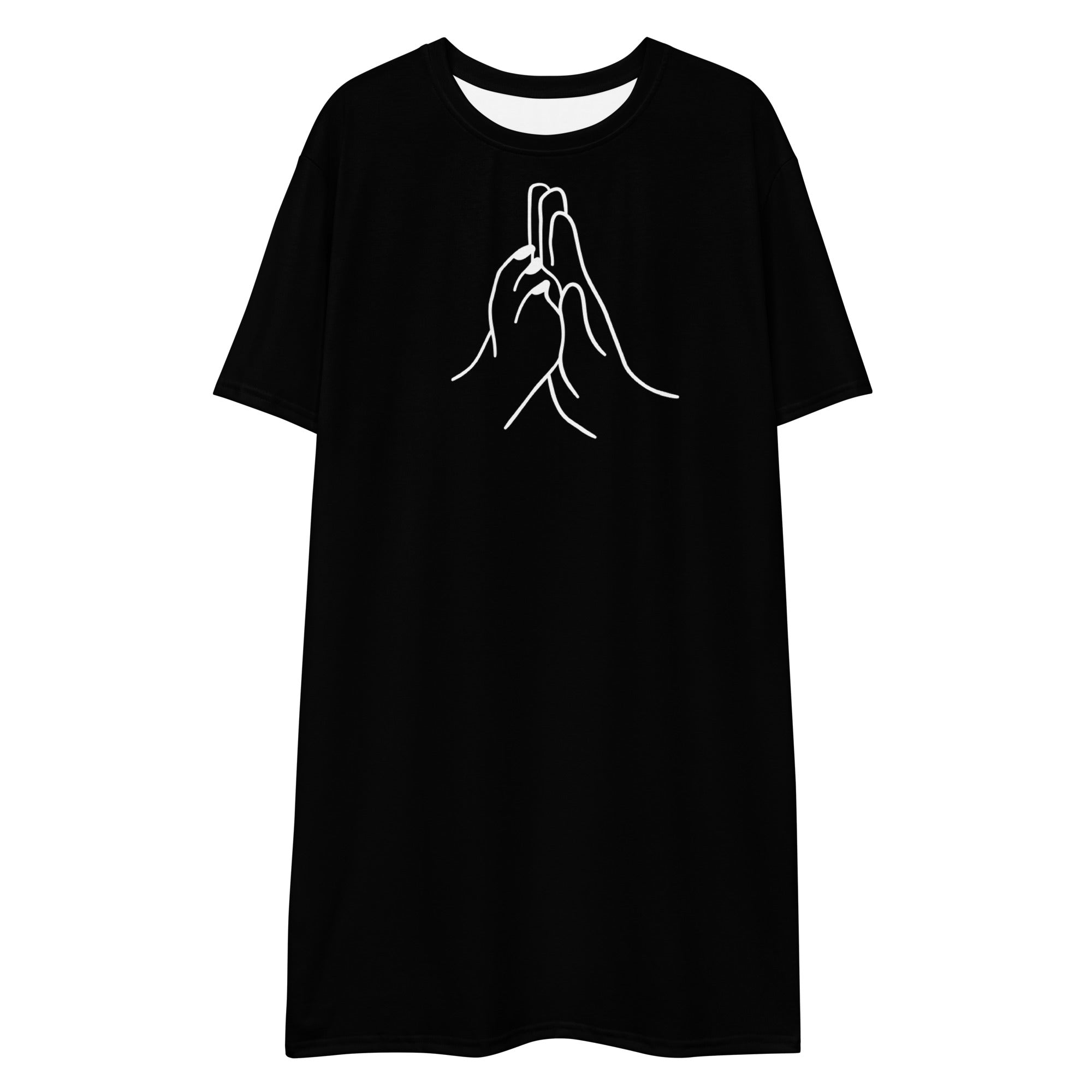 Dog mom black t-shirt dress with high five paw print front view