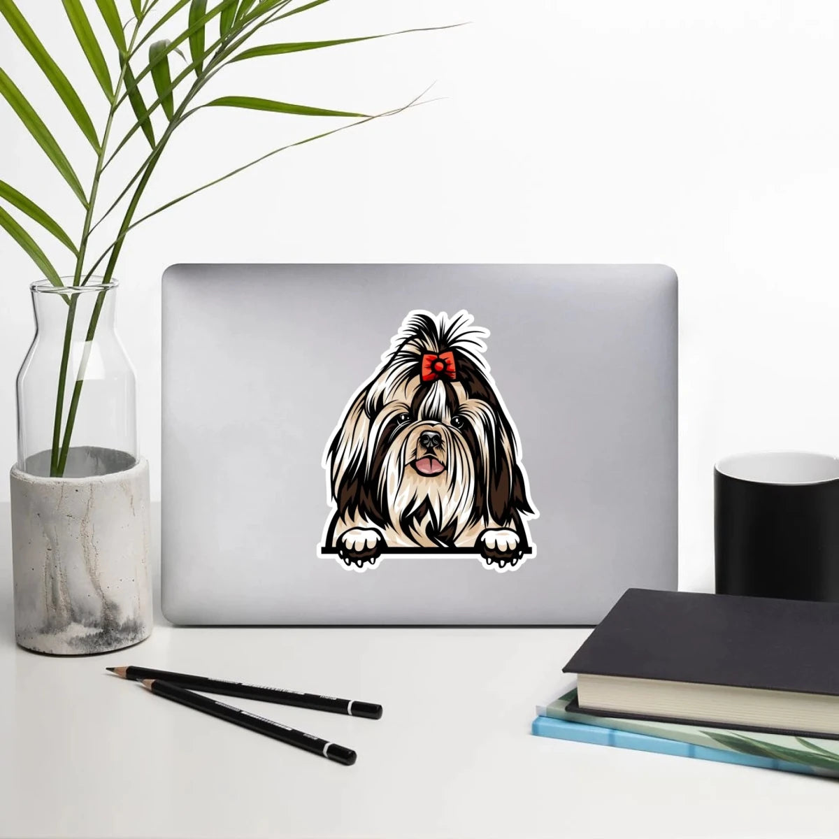 Happy Shih Tzu sticker with tongue out - playful waterproof car decal for dog parents
