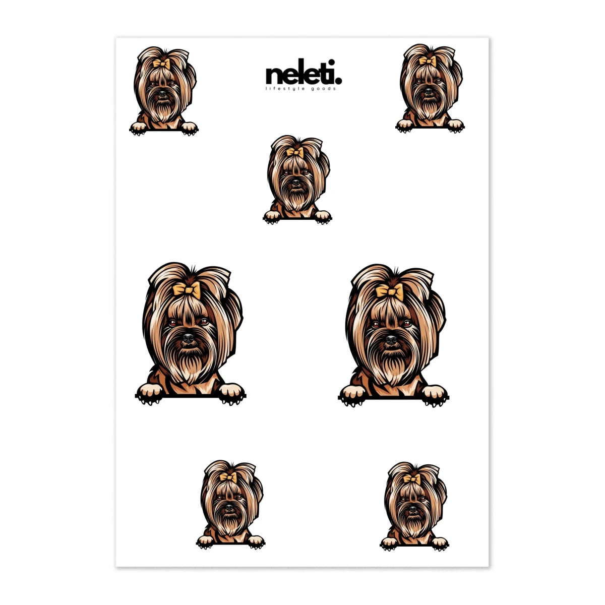 Yorkshire Terrier sticker sheet with 7 waterproof vinyl stickers in multiple sizes