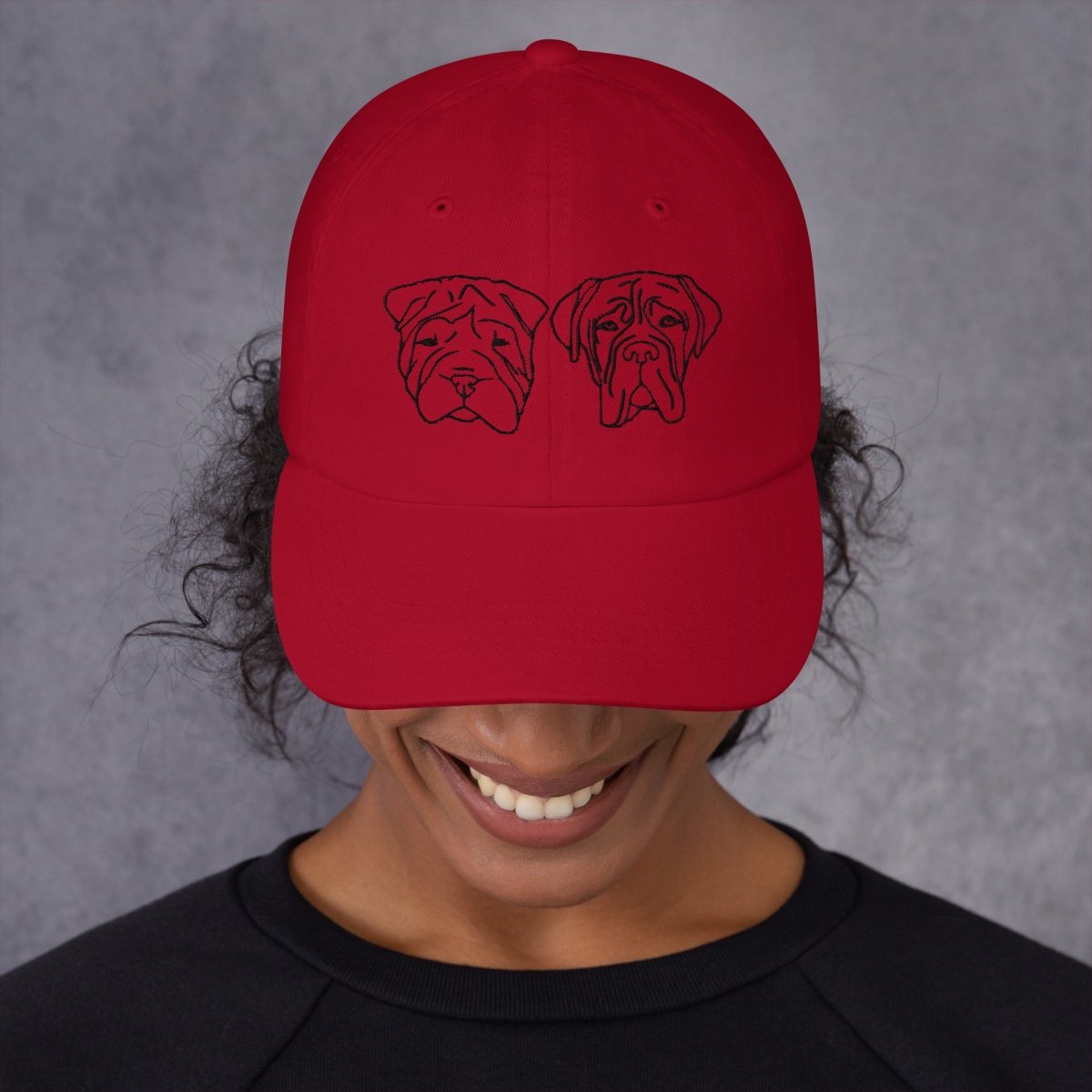 Cap with Embroidered Dog Faces - neleti