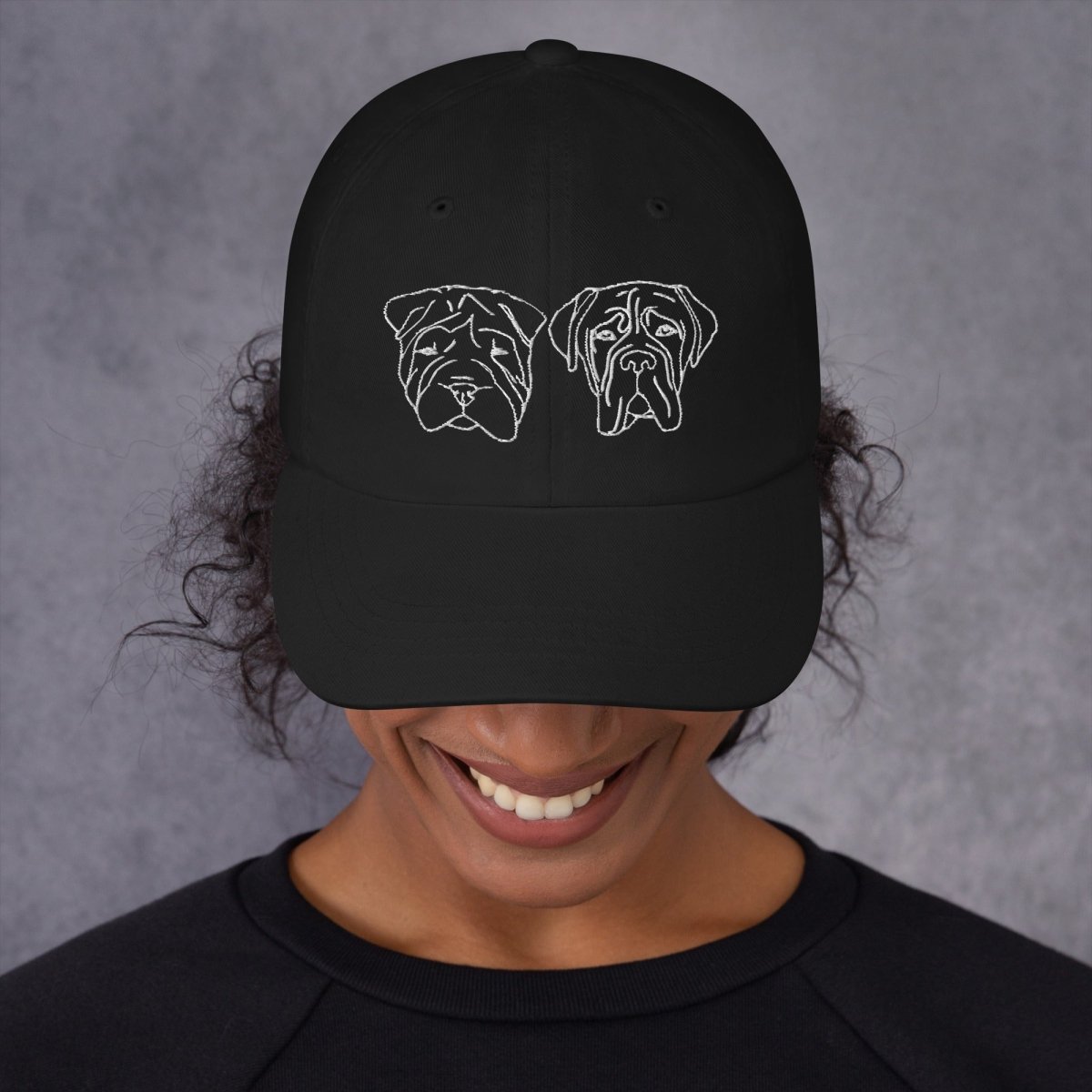 Cap with Embroidered Dog Faces - neleti