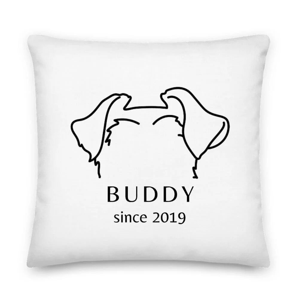 Custom Dog Breed Pillow with Ears - Personalized Name & Year Design - neleti