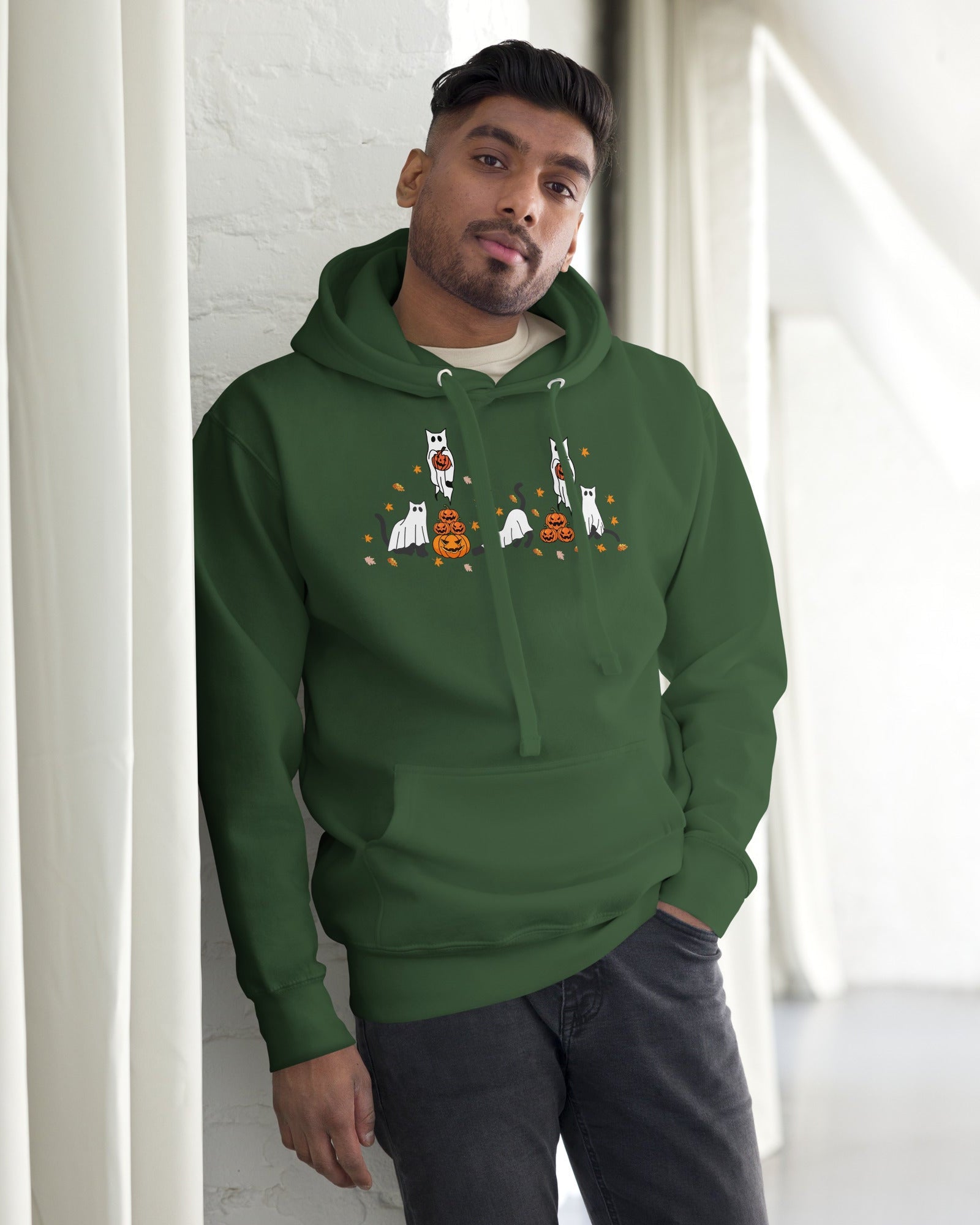 halloween-forest-green-hoodie-for-cat-dad