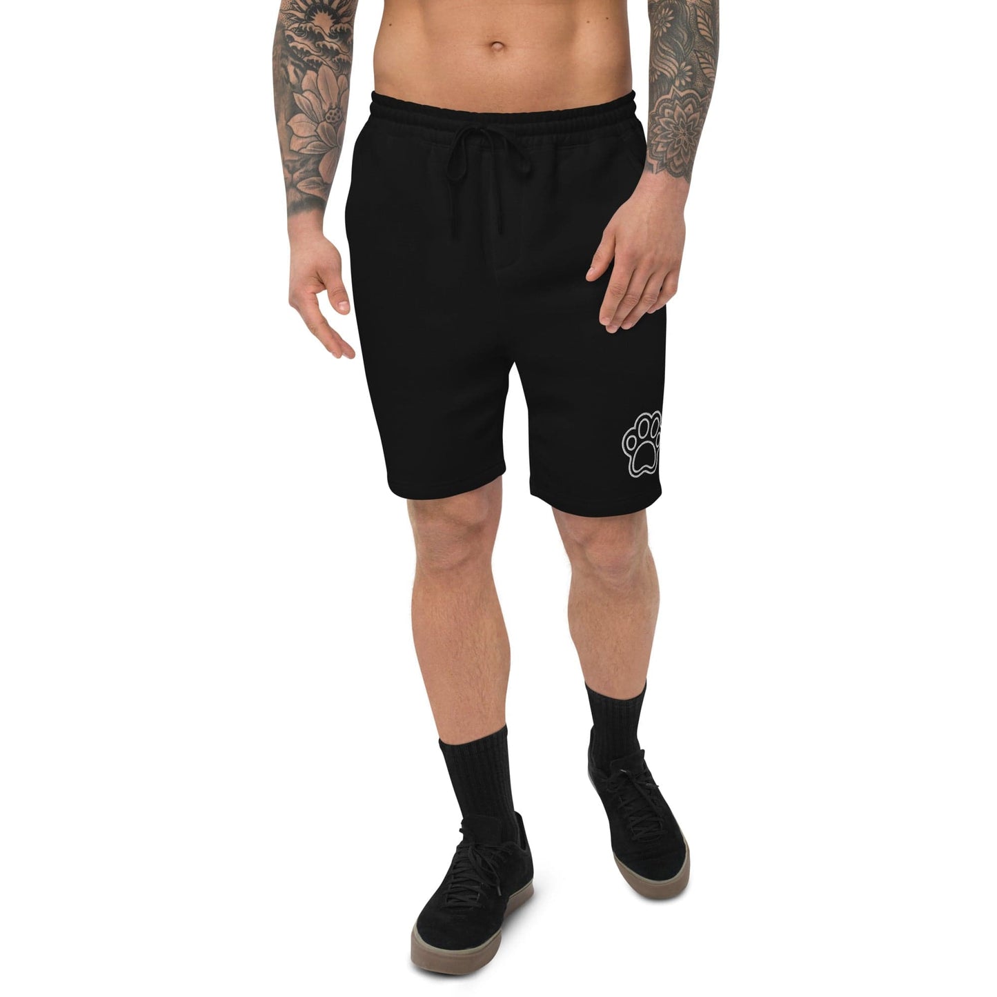 mens-fleece-shorts-black-with-paw-print