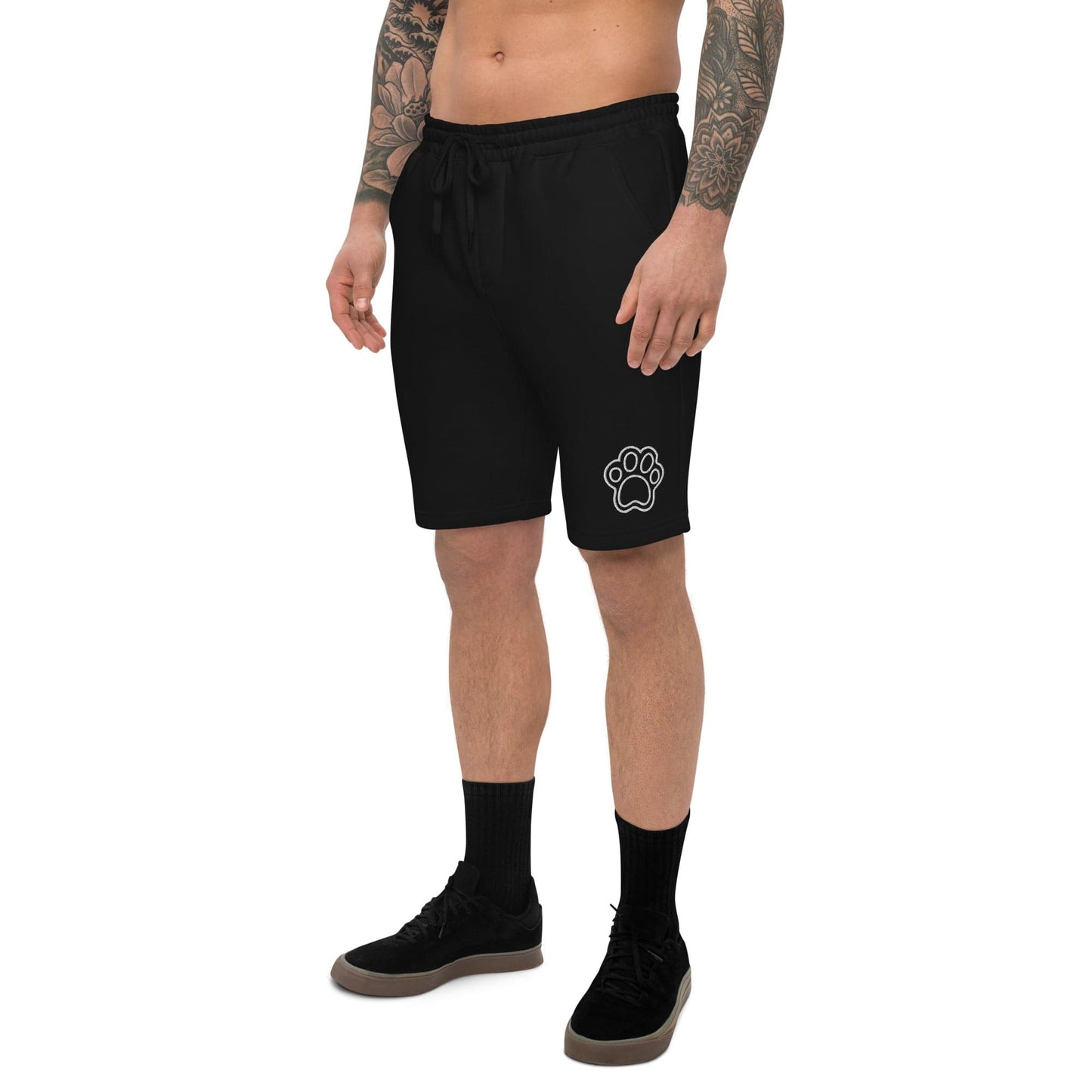 mens-fleece-shorts-black-with-paw-print