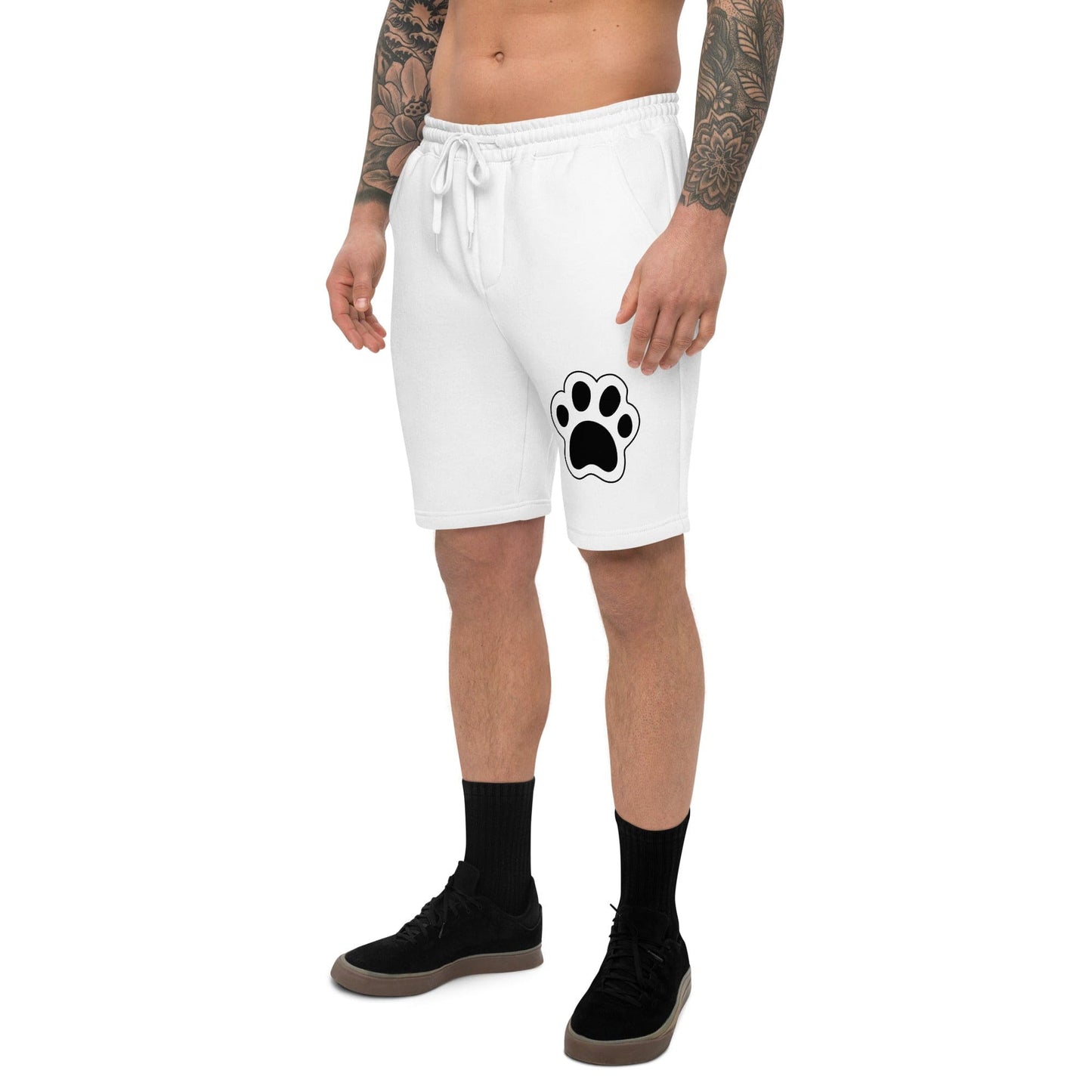 mens-fleece-shorts-white-with-paw-print