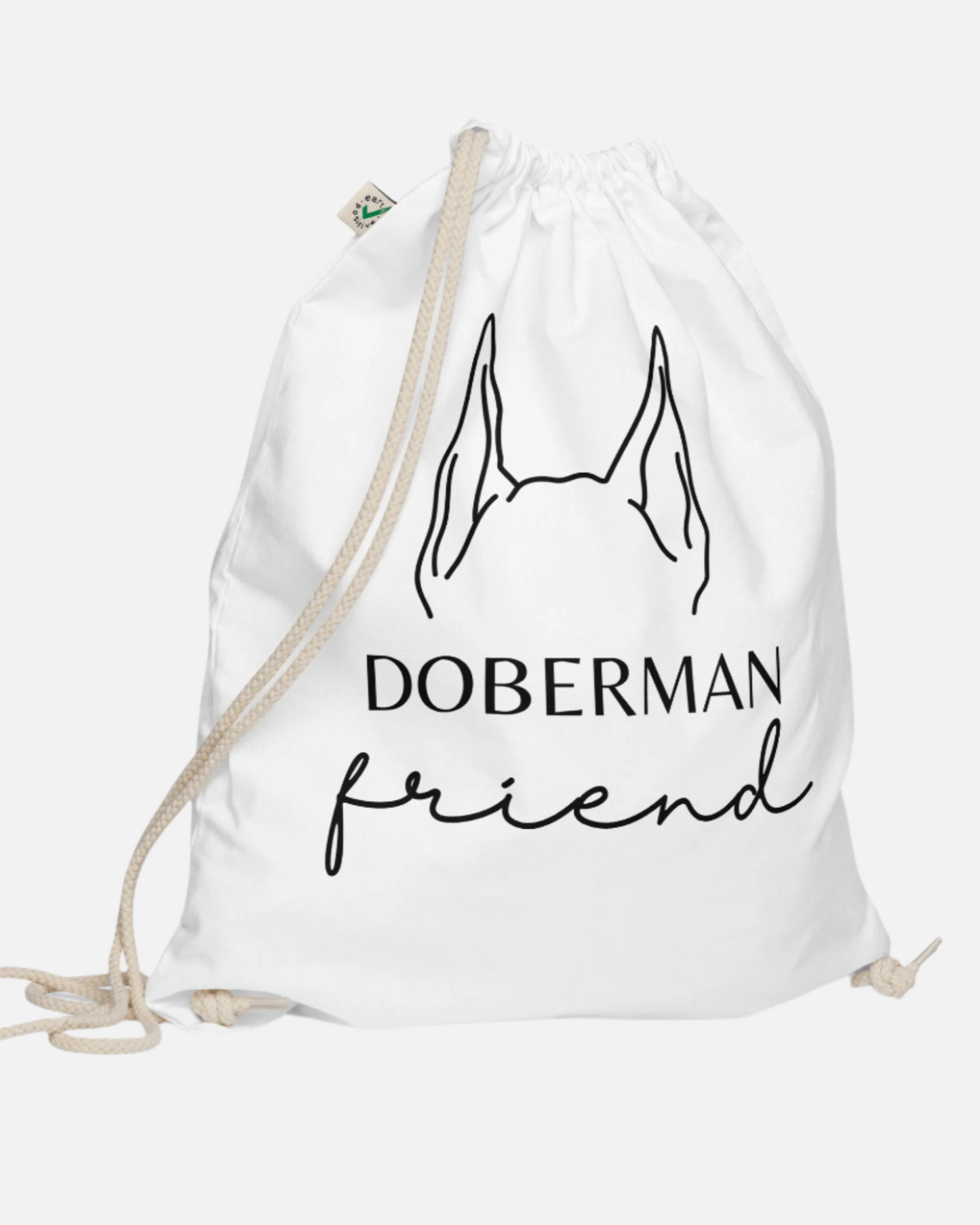 neleti.com-Doberman-Ears-on-White-Organic-Cotton-Drawstring-Bag